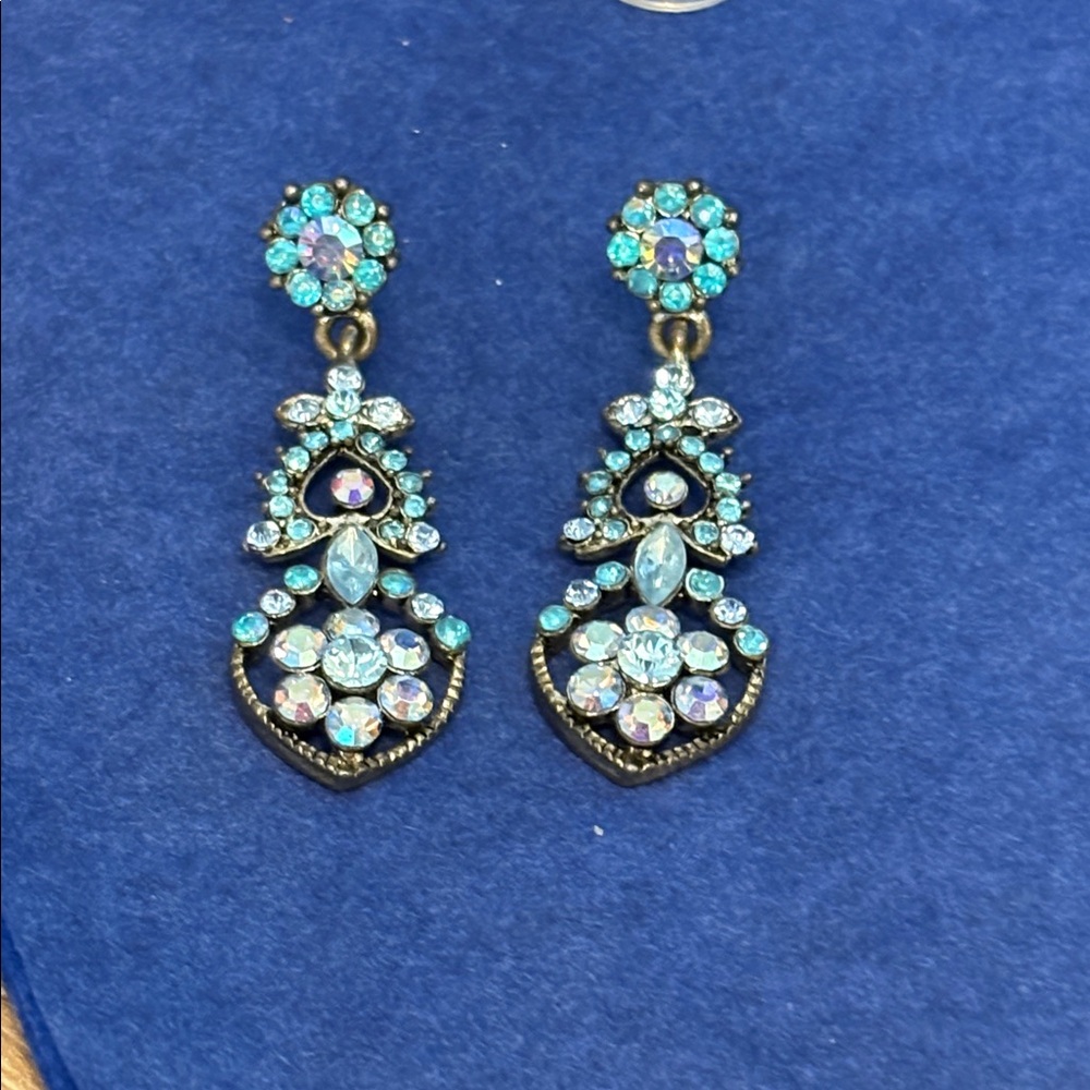 Vintage Czech Bohemian crystal glass earrings in brass tone